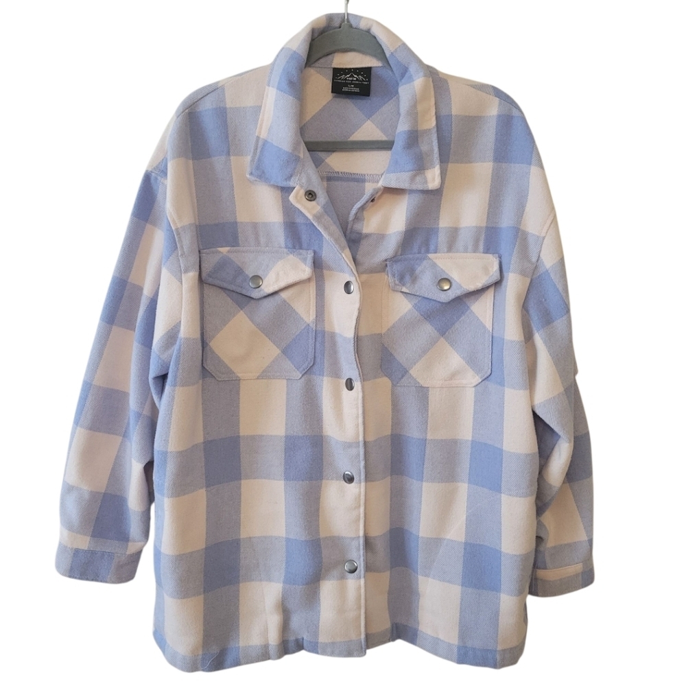 HFX Blue & Lt. Pink Plaid Fleece Shacket Size‎ Large